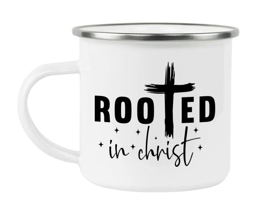Rooted In Christ Enamel Camping Mug